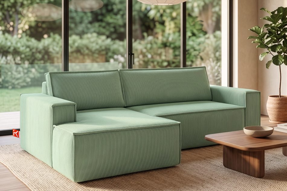 NAPI Ausziehbares Ecksofa für Lounge mint Kordstoff links Minze - Foto 24