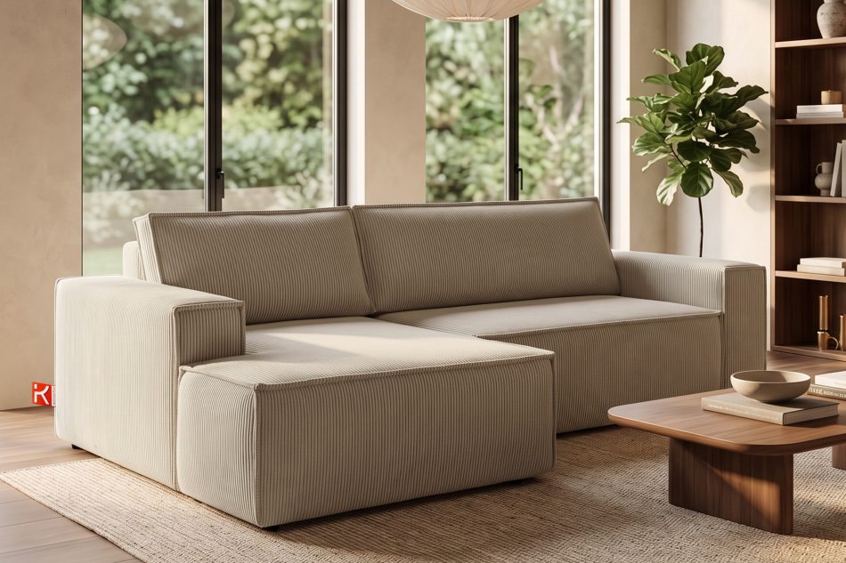 NAPI Kordstoff-Ecksofa links fürs Wohnzimmermit Schlaffunktion & Bettkasten in beigefarben beige - Foto 26