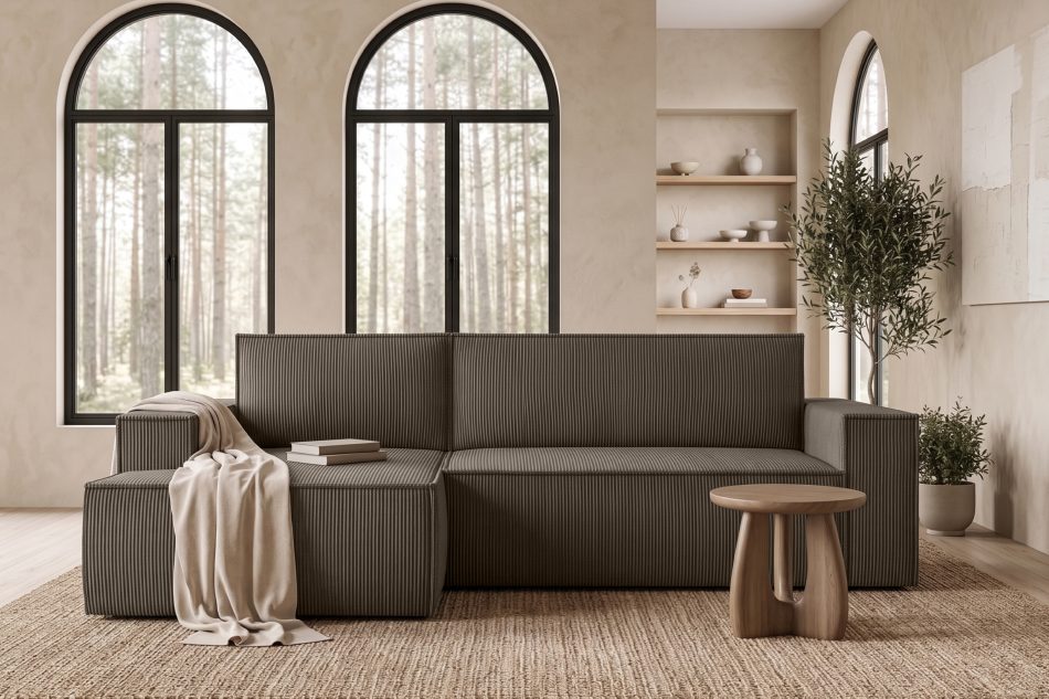 NAPI Kordstoff-Ecksofa links fürs Wohnzimmer mit Schlaffunktion & Bettkasten in braun braun - Foto 21
