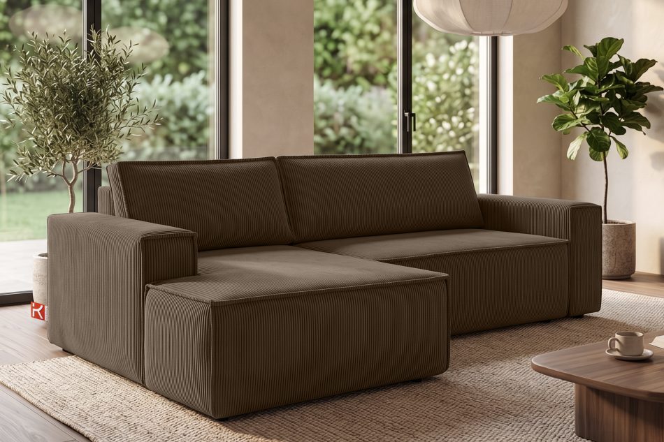 NAPI Kordstoff-Ecksofa links fürs Wohnzimmer mit Schlaffunktion & Bettkasten in dunkelbraun dunkelbraun - Foto 19
