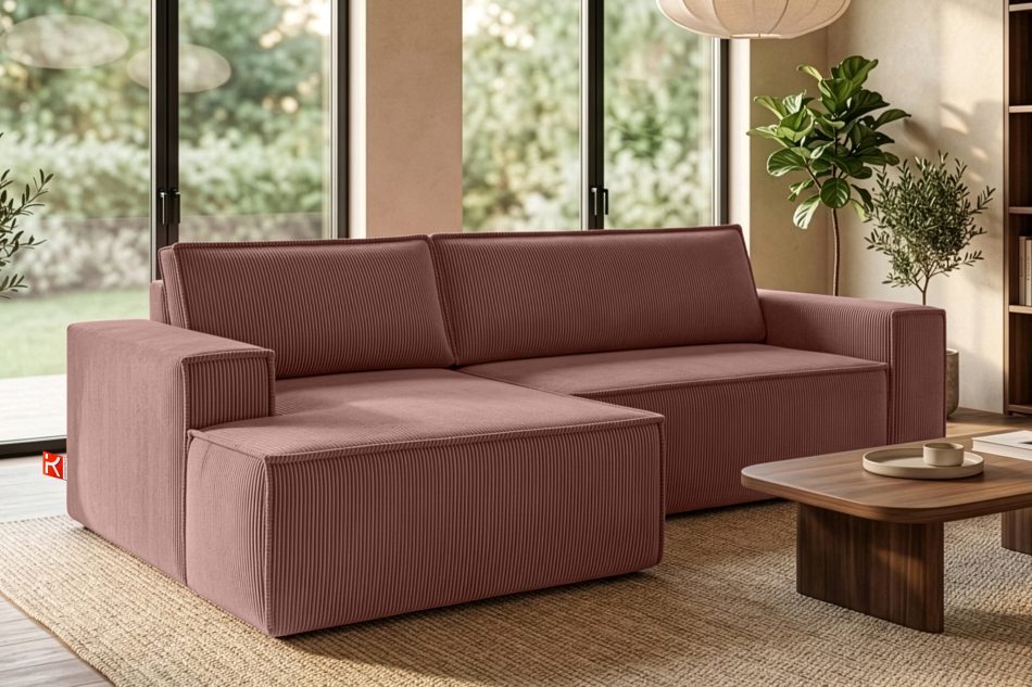 NAPI Kordstoff-Ecksofa links fürs Wohnzimmer mit Schlaffunktion für Wohnzimmer in rosa rosa - Foto 19