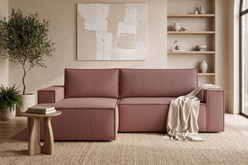 NAPI Kordstoff-Ecksofa links fürs Wohnzimmer mit Schlaffunktion für Wohnzimmer in rosa rosa - Foto 21