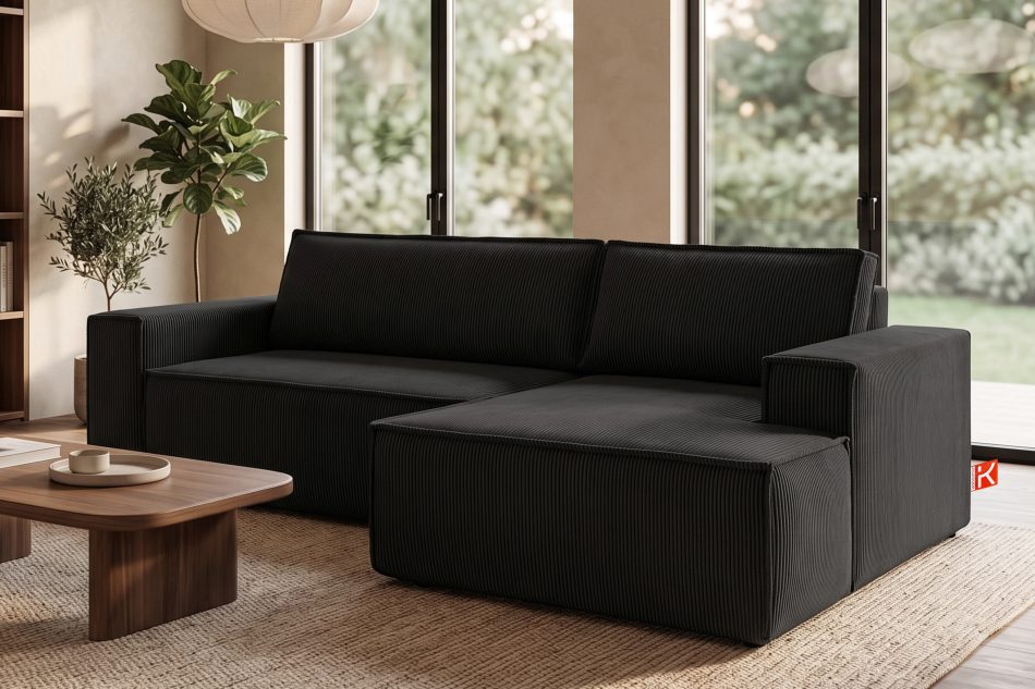 NAPI Kordstoff-Ecksofa rechts mit Schlaffunktion & Bettkasten in schwarz schwarz - Foto 19