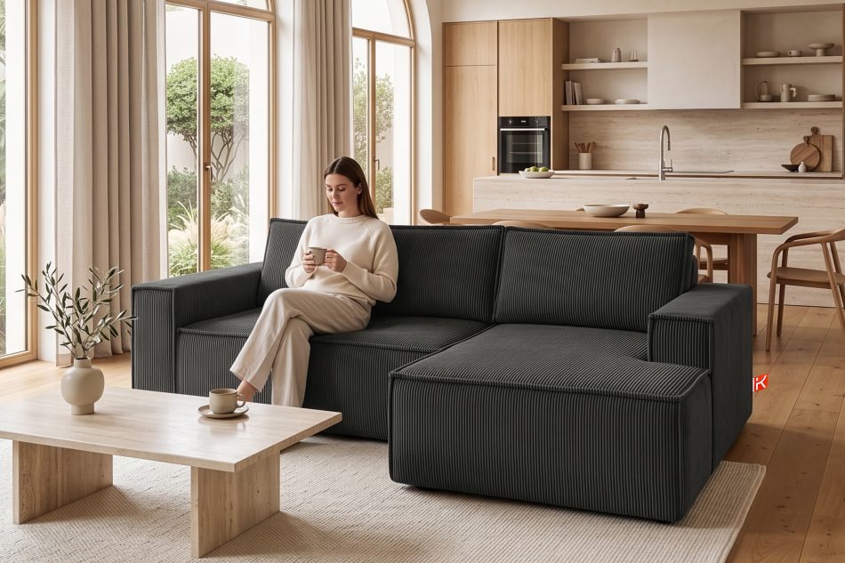 NAPI Kordstoff-Ecksofa rechts mit Schlaffunktion & Bettkasten in dunkelgrau dunkelgrau - Foto 20