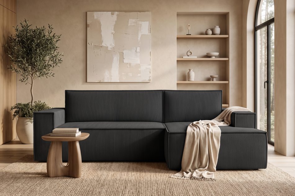 NAPI Kordstoff-Ecksofa rechts mit Schlaffunktion & Bettkasten in dunkelgrau dunkelgrau - Foto 21