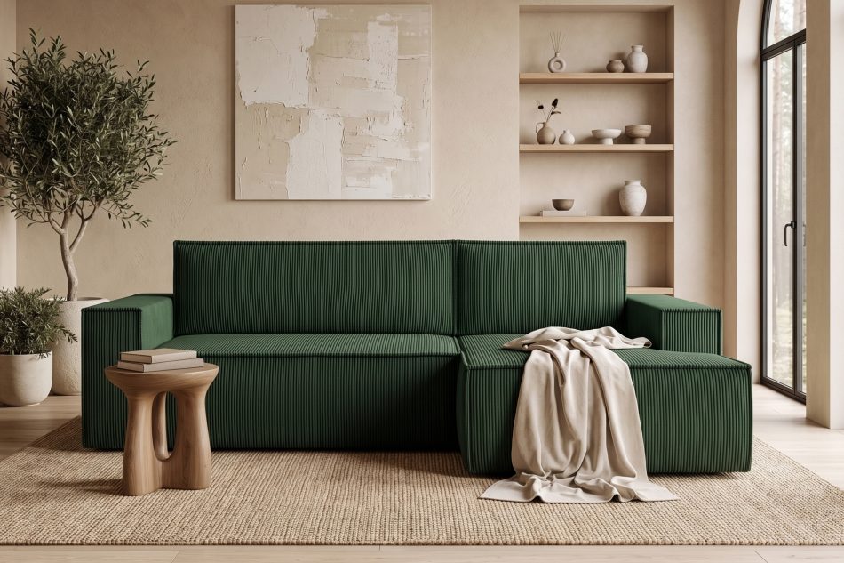 NAPI Kordstoff-Ecksofa rechts mit Schlaffunktion & Bettkasten in dunkelgrün dunkelgrün - Foto 21