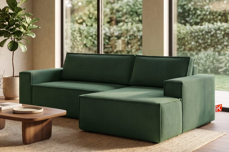 NAPI Kordstoff-Ecksofa rechts mit Schlaffunktion & Bettkasten in dunkelgrün dunkelgrün - Foto 19