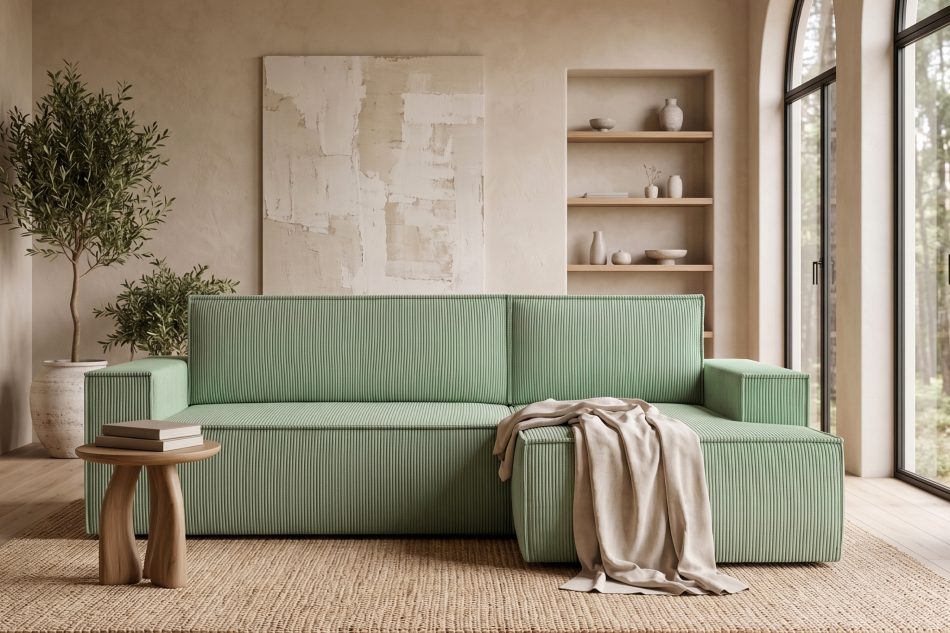 NAPI Ausziehbares Ecksofa mit Bettkasten mint Kordstoff rechts Minze - Foto 26