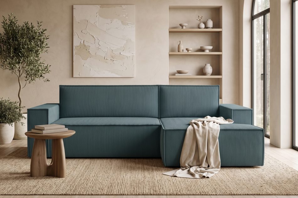 NAPI Kordstoff-Ecksofa rechts mit Schlaffunktion & Bettkasten in blau blau - Foto 21
