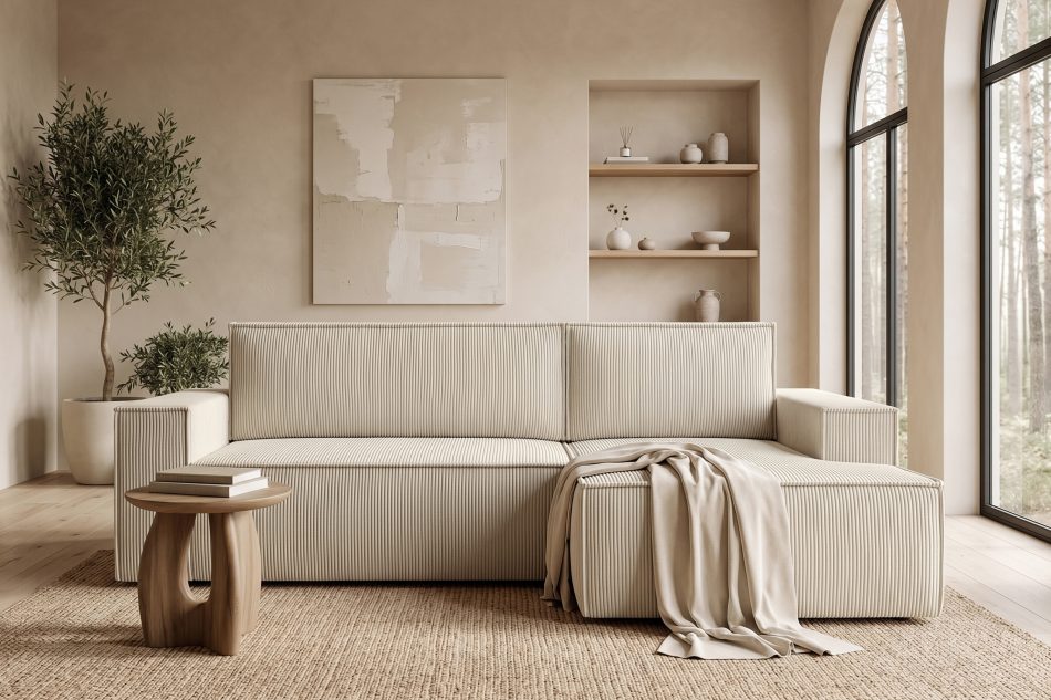 NAPI Kordstoff-Ecksofa rechts mit Schlaffunktion & Bettkasten in cremefarben cremefarben - Foto 24