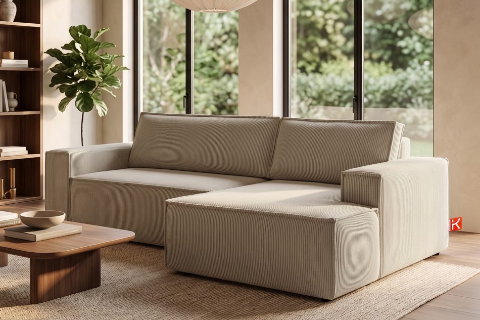 NAPI Kordstoff-Ecksofa rechts mit Schlaffunktion & Bettkasten in beigefarben beige - Foto 23
