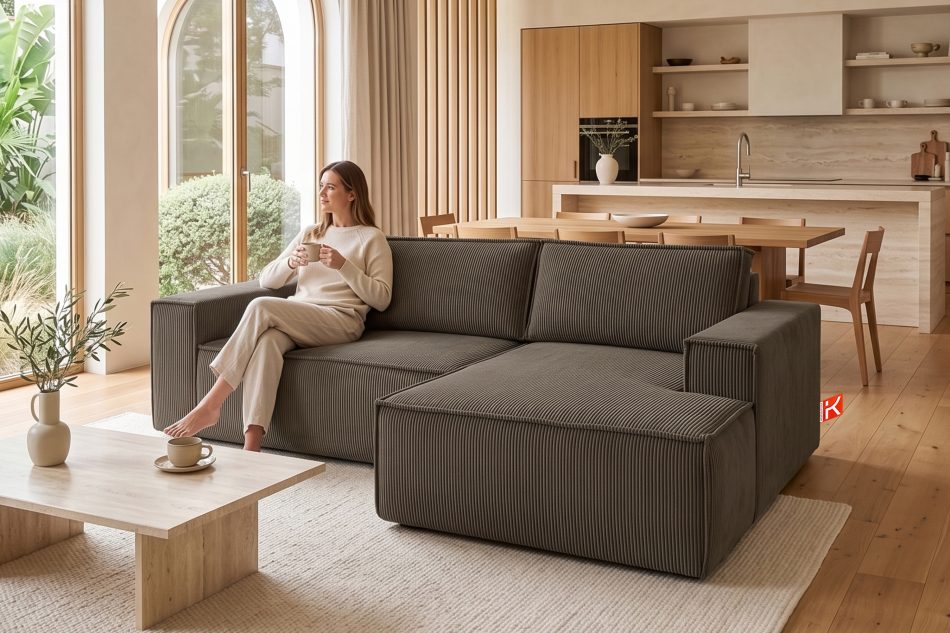 NAPI Kordstoff-Ecksofa rechts mit Schlaffunktion & Bettkasten in braun braun - Foto 20