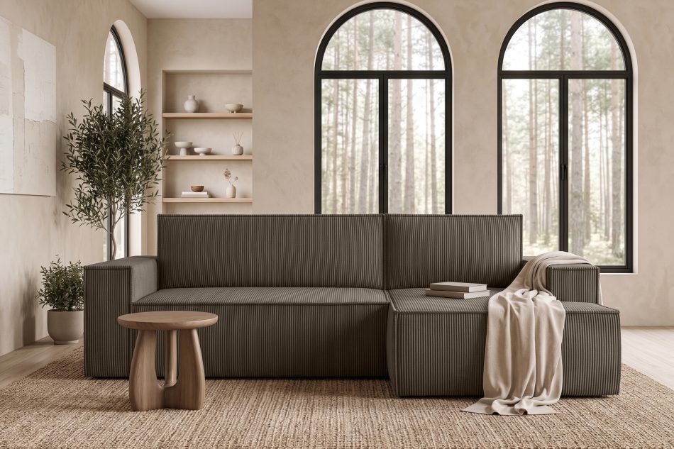 NAPI Kordstoff-Ecksofa rechts mit Schlaffunktion & Bettkasten in braun braun - Foto 21