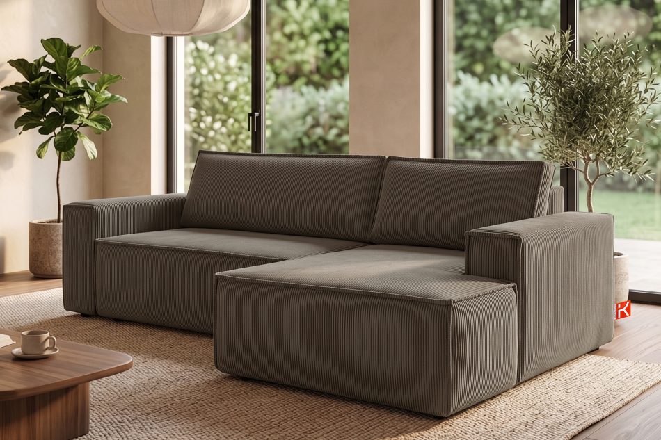 NAPI Kordstoff-Ecksofa rechts mit Schlaffunktion & Bettkasten in braun braun - Foto 19