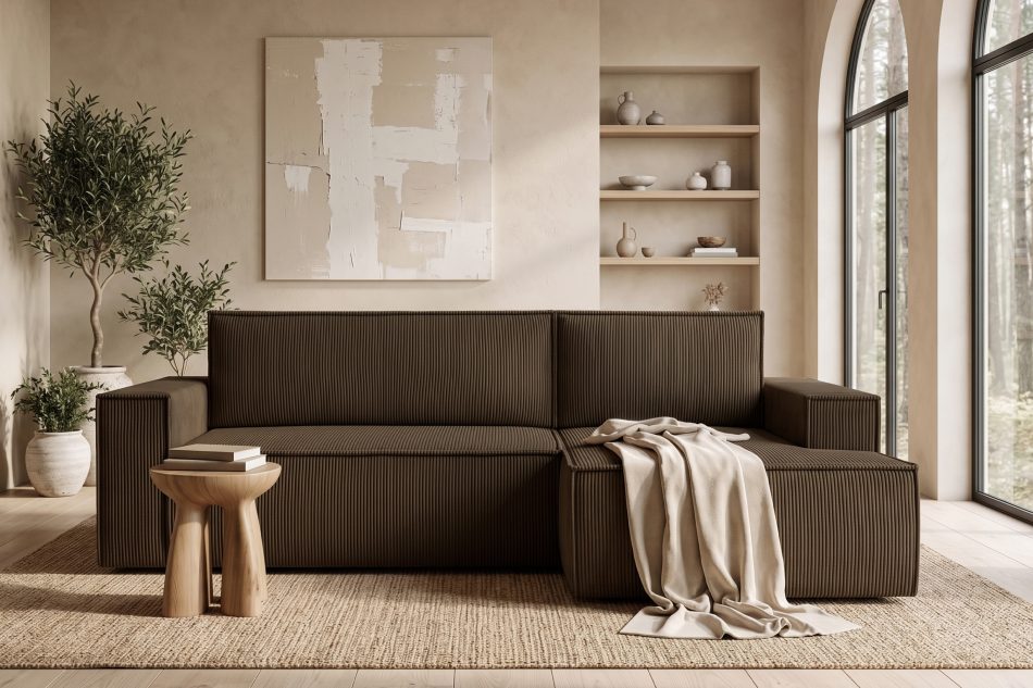 NAPI Kordstoff-Ecksofa rechts mit Schlaffunktion & Bettkasten in dunkelbraun dunkelbraun - Foto 21
