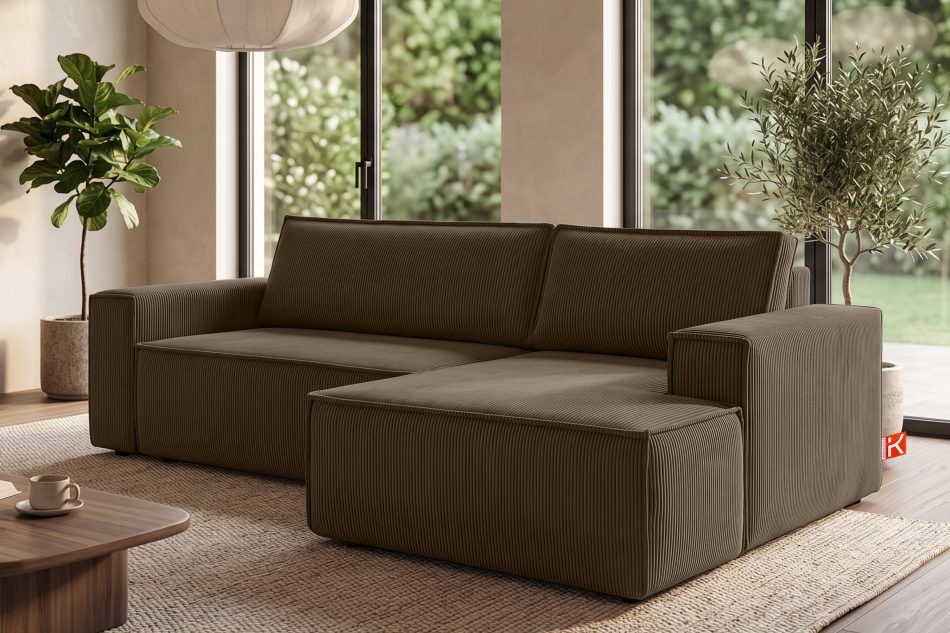NAPI Kordstoff-Ecksofa rechts mit Schlaffunktion & Bettkasten in dunkelbraun dunkelbraun - Foto 19