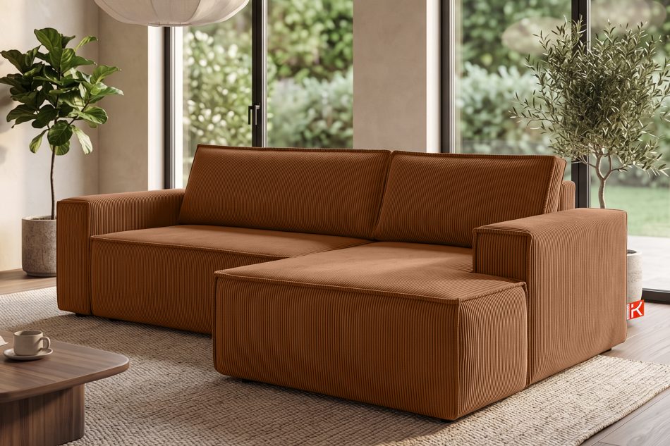 NAPI Kordstoff-Ecksofa rechts mit Schlaffunktion & Bettkasten in rot rot - Foto 19