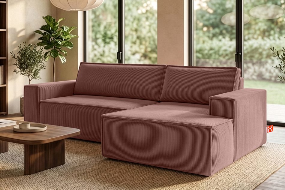 NAPI Kordstoff-Ecksofa rechts mit Schlaffunktion & Bettkasten in rosa rosa - Foto 19