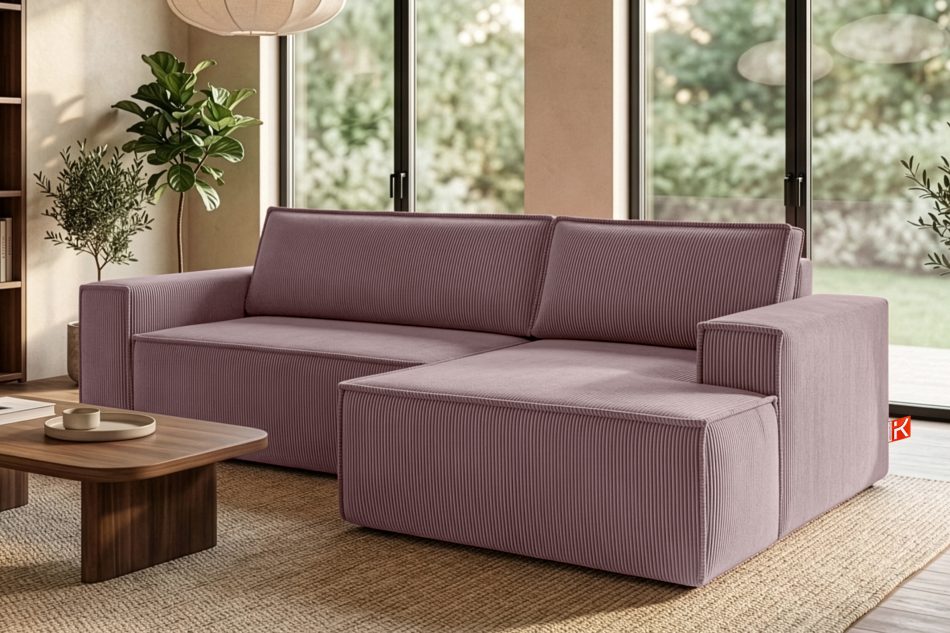 NAPI Kordstoff-Ecksofa rechts mit Schlaffunktion & Bettkasten in hellviolett hellviolett - Foto 19