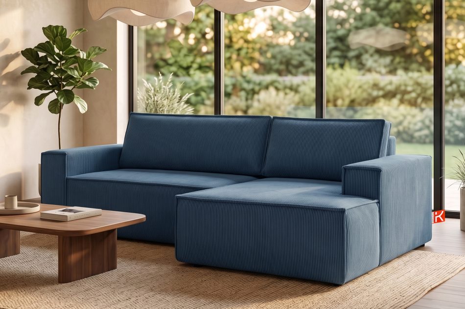 NAPI Kordstoff-Ecksofa rechts mit Schlaffunktion & Bettkasten in marineblau marineblau - Foto 19