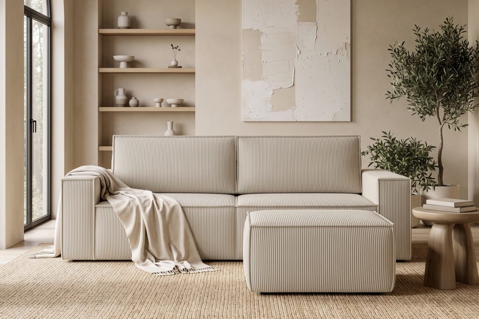 NAPI Großer Kordstoff-Sitzhocker in cremefarben cremefarben - Foto 10