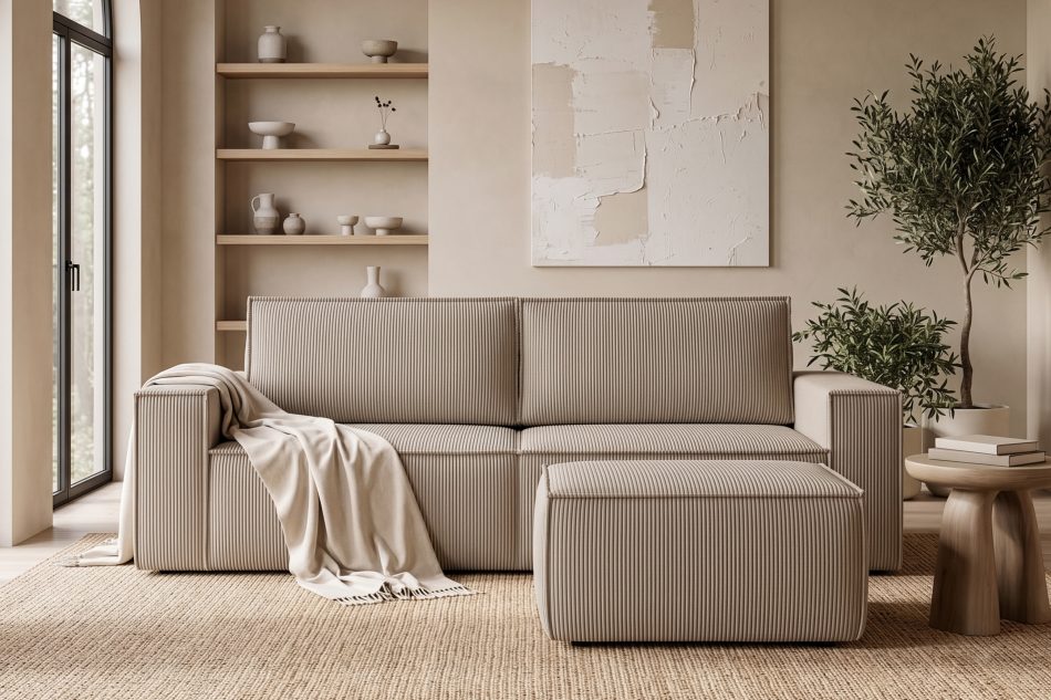 NAPI Großer Kordstoff-Sitzhocker in beigefarben beige - Foto 10