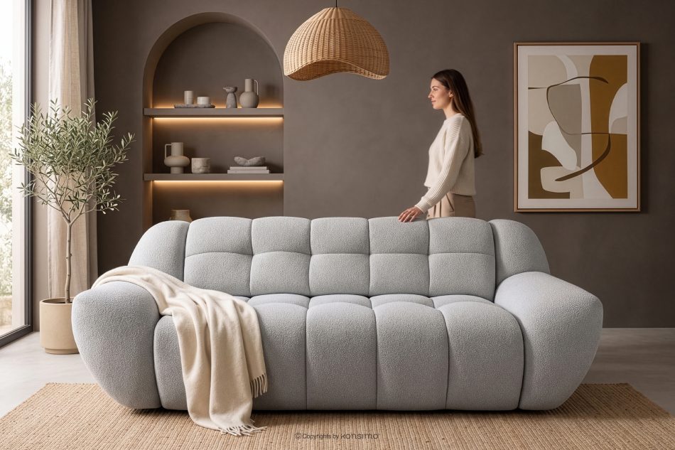 BALU Dreisitzer-Sofa mit Schlaffunktion auf italienischem Gestell im Japandi-Stil, hellgrau hellgrau - Foto 19
