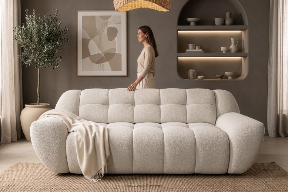 BALU Dreisitzer-Sofa mit Schlaffunktion auf italienischem Gestell im Japandi-Stil, weiß weiß - Foto 19