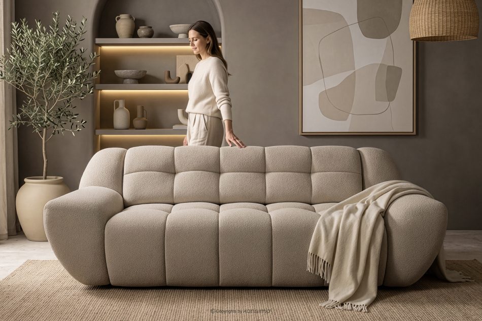 BALU Dreisitzer-Sofa mit Schlaffunktion auf italienischem Gestell im Japandi-Stil, beige beige - Foto 19