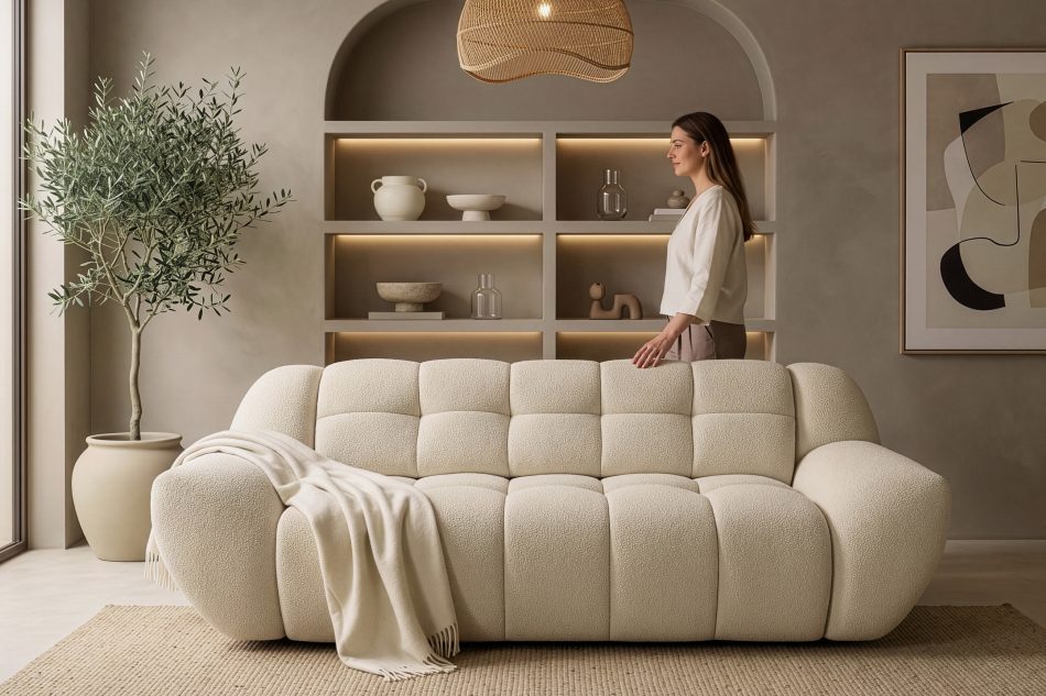 BALU Dreisitzer-Sofa mit Schlaffunktion auf italienischem Gestell im Japandi-Stil, hellbeige hellbeige - Foto 19