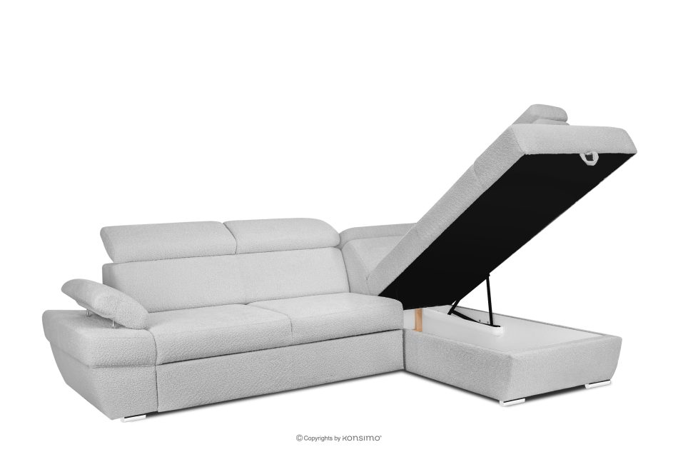 RATLO Ausklappbares Ecksofa mit Bettzeugcontainer grau rechts Bouclé grau - Foto 3