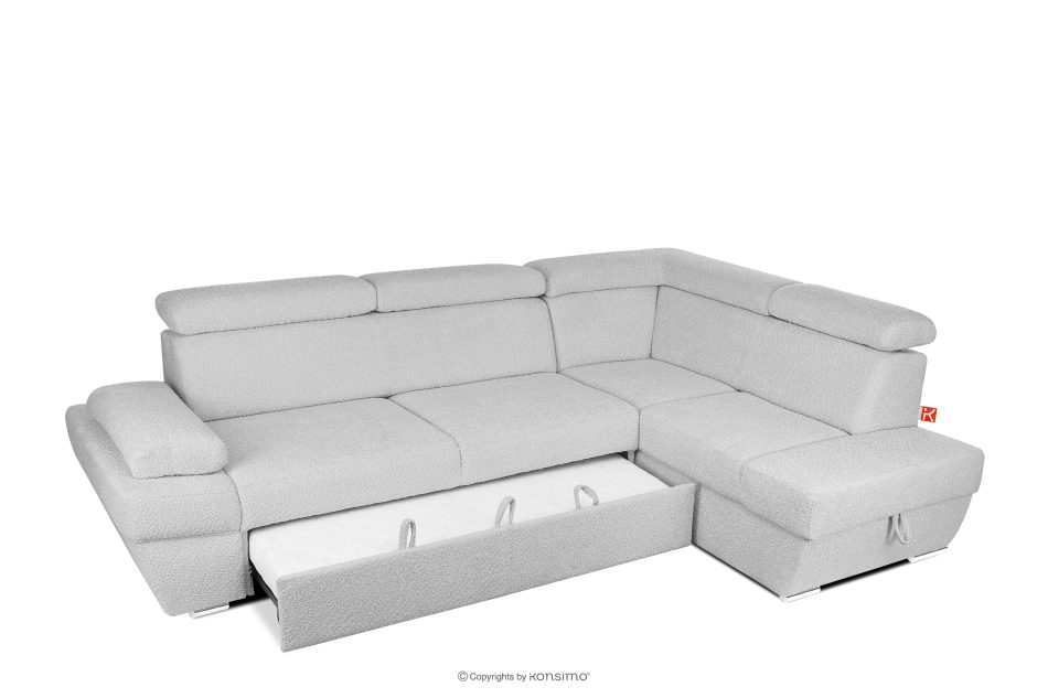 RATLO Ausklappbares Ecksofa mit Bettzeugcontainer grau rechts Bouclé grau - Foto 4