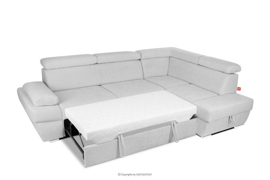 RATLO Ausklappbares Ecksofa mit Bettzeugcontainer grau rechts Bouclé grau - Foto 5
