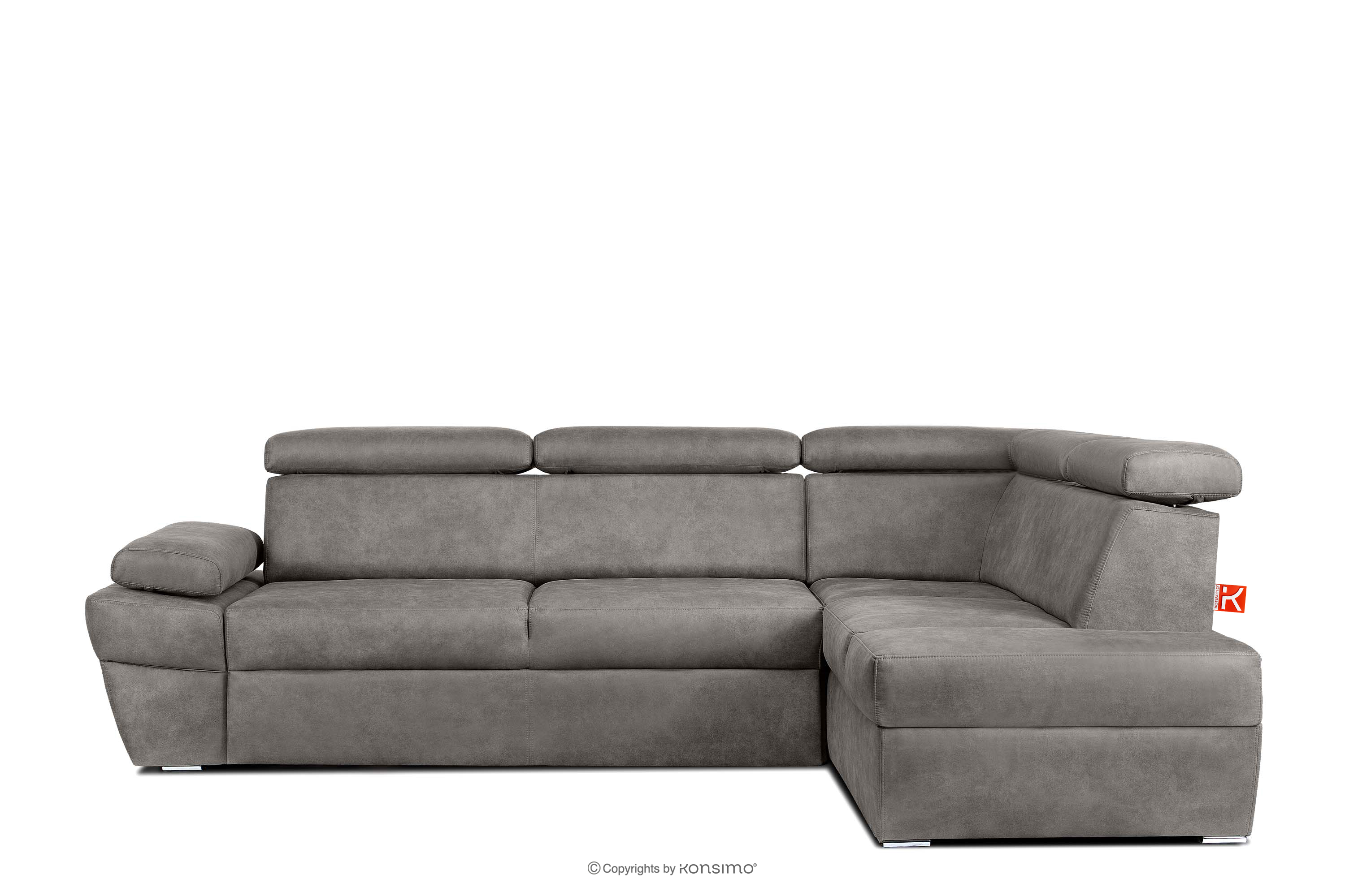 Ecksofa rechts mit Schlaffunktion in Leder-Optik in stahlgrau