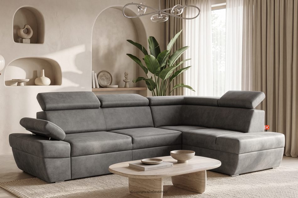 RATLO Ecksofa rechts mit Schlaffunktion in Leder-Optik in stahlgrau Stahl - Foto 1