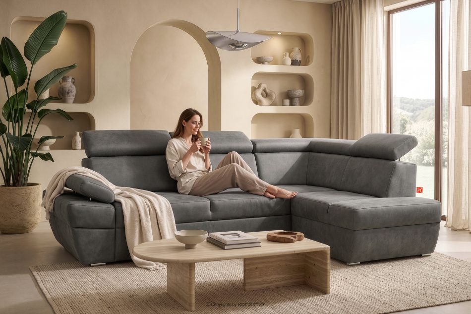 RATLO Ecksofa rechts mit Schlaffunktion in Leder-Optik in stahlgrau Stahl - Foto 16