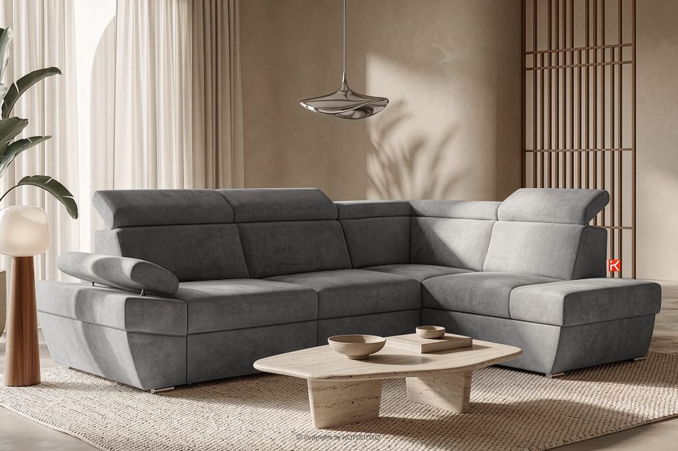 RATLO Ausklappbares Ecksofa mit Bettzeugcontainer grau rechts dunkelgrau - Foto 1