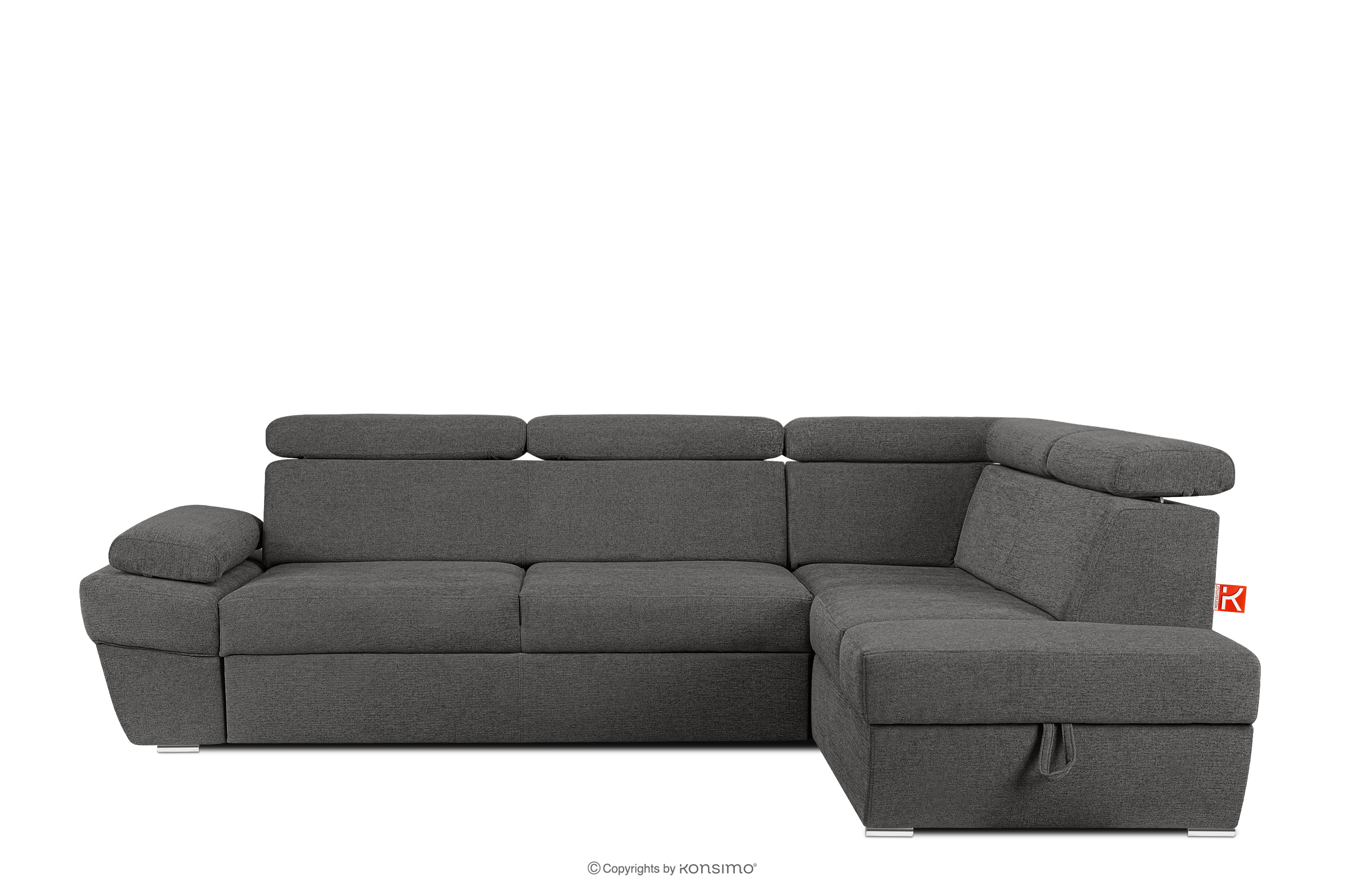 Ecksofa rechts mit Schlaffunktion und Bettzeugcontainer in graphitfarben