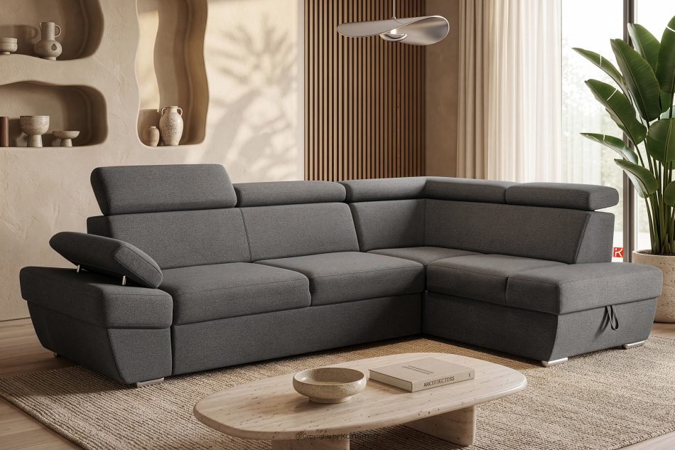 RATLO Ecksofa rechts mit Schlaffunktion und Bettzeugcontainer in graphitfarben graphit - Foto 1