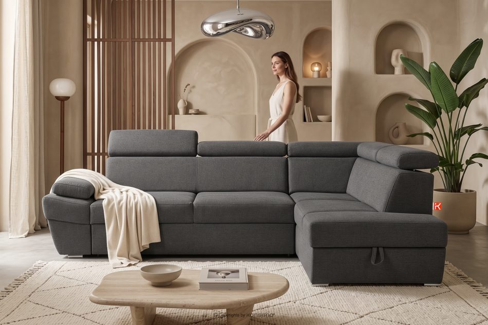 RATLO Ecksofa rechts mit Schlaffunktion und Bettzeugcontainer in graphitfarben graphit - Foto 14
