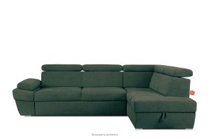 RATLO, https://konsimo.de/kollektion/ratlo/ Ecksofa rechts mit Schlaffunktion und Bettzeugcontainer in grün/beige marine/beige - Foto