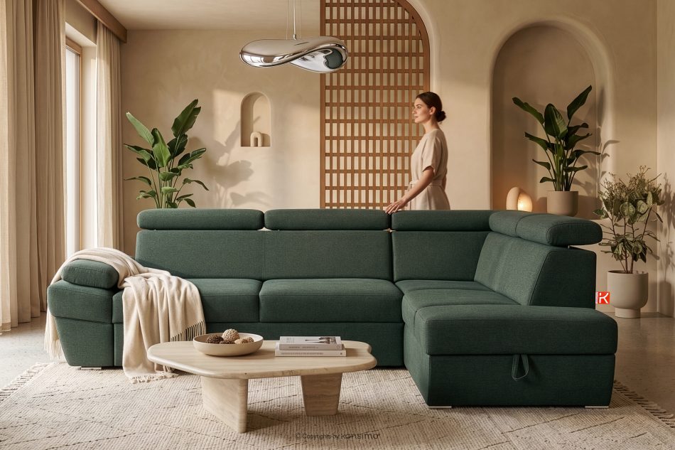RATLO Ecksofa rechts mit Schlaffunktion und Bettzeugcontainer in grün/beige marine/beige - Foto 14