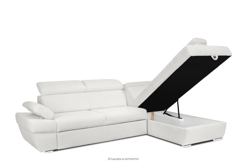 RATLO Ausklappbares Ecksofa mit Bettzeugcontainer creme rechts Bouclé creme - Foto 3