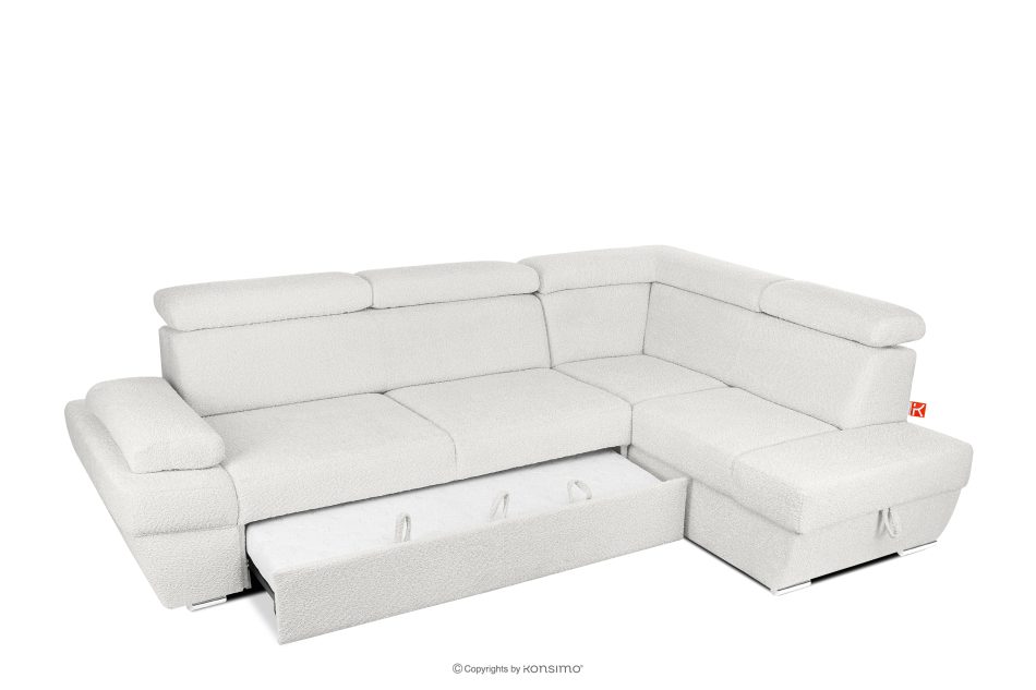RATLO Ausklappbares Ecksofa mit Bettzeugcontainer creme rechts Bouclé creme - Foto 4