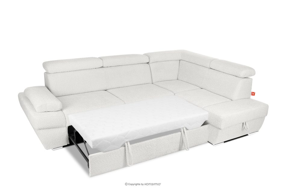 RATLO Ausklappbares Ecksofa mit Bettzeugcontainer creme rechts Bouclé creme - Foto 5