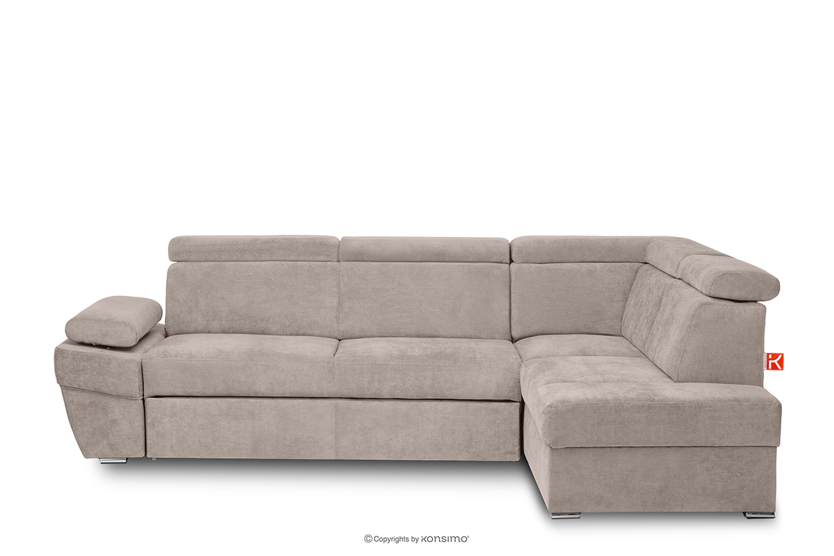 Ausklappbares Ecksofa mit Bettzeugcontainer beige rechts