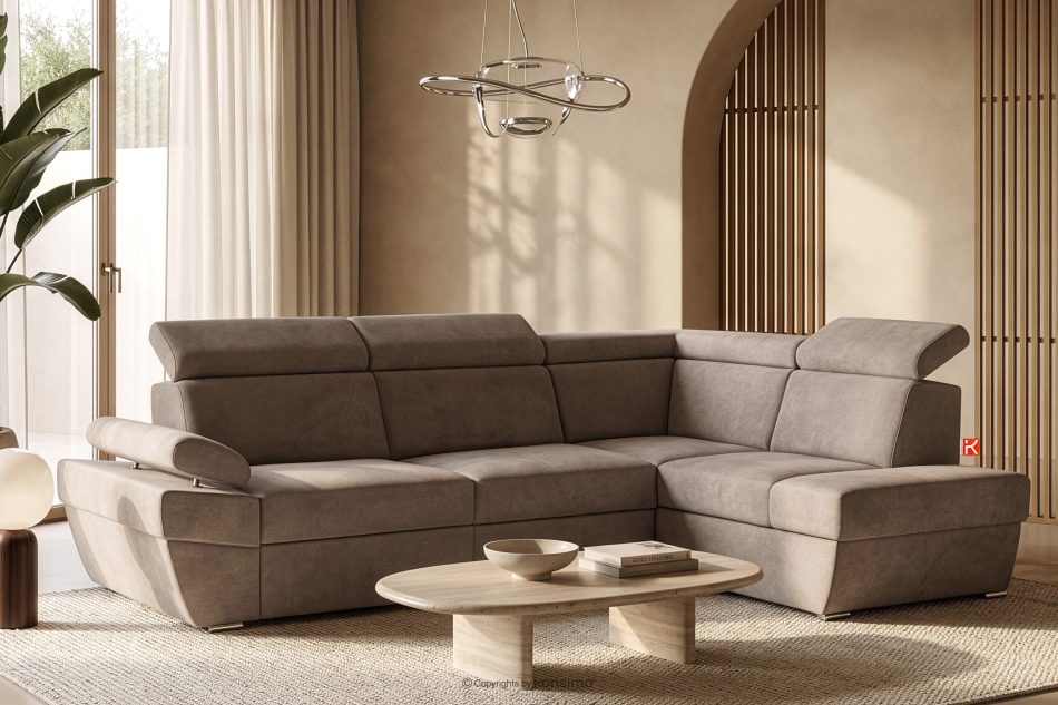 RATLO Ausklappbares Ecksofa mit Bettzeugcontainer beige rechts beige - Foto 1