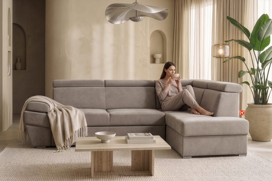 RATLO Ausklappbares Ecksofa mit Bettzeugcontainer beige rechts beige - Foto 6