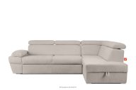 Ausklappbares Ecksofa mit Bettzeugcontainer hellbeige rechts Bouclé