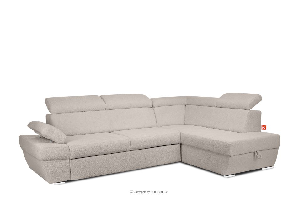 RATLO Ausklappbares Ecksofa mit Bettzeugcontainer hellbeige rechts Bouclé hellbeige - Foto 2